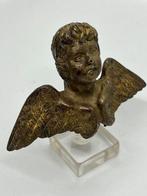 Reliëf, Cherubino in bronzo pattinato, dorato - 110 mm -