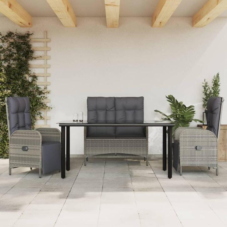 vidaXL 4-delige Tuinset met kussens poly rattan grijs, Tuin en Terras, Tuinsets en Loungesets, Tuinset, Nieuw, Verzenden