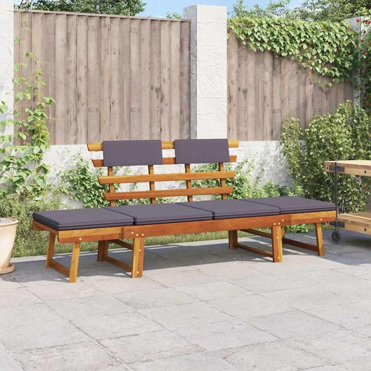 vidaXL Ligbed met kussen 2-in-1 190 cm massief acaciahout, Tuin en Terras, Tuinsets en Loungesets, Nieuw, Verzenden