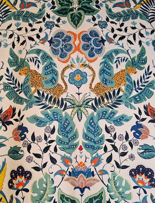 300x280cm! Exclusieve Art Déco stof met papegaaien en, Antiek en Kunst, Antiek | Tapijten, Tafelkleden en Textiel