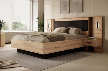 Tweepersoonsbed - Eiken - 160x200 cm Met 2 nachtkastjes