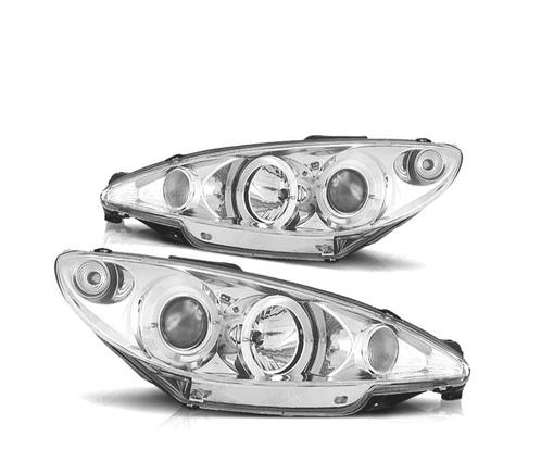 PHARES PEUGEOT 206 98-08 ANGEL EYES CCFL FOND CHROMÉ, Auto-onderdelen, Verlichting, Verzenden