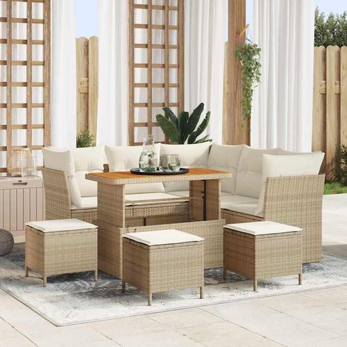 vidaXL 9-delig Tuin Sofa Set met Kussens in Beige Poly, Tuin en Terras, Tuinsets en Loungesets, Nieuw, Verzenden