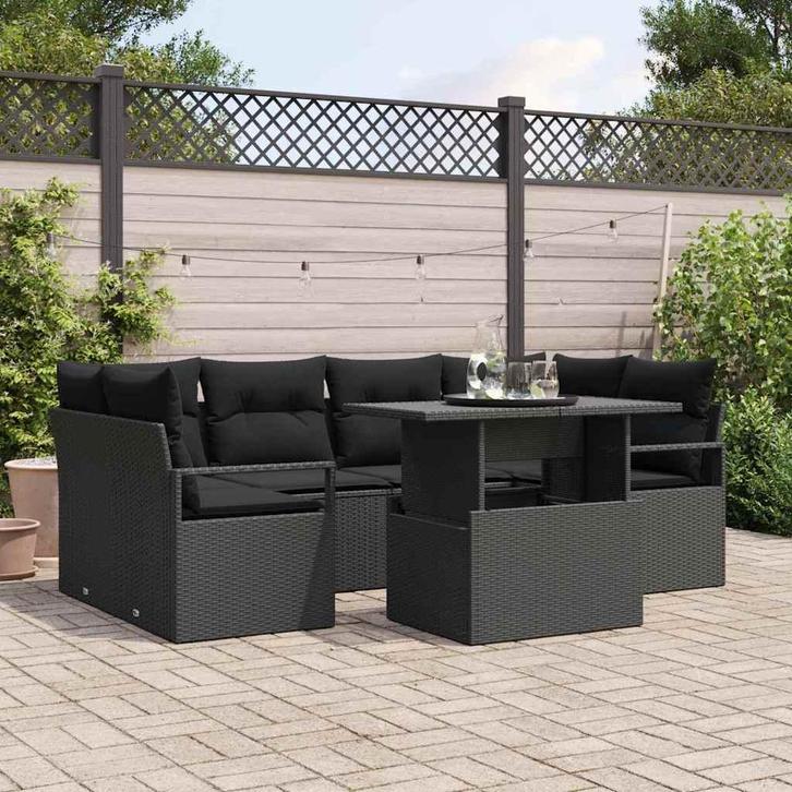 vidaXL Tuinbank Set met kussen 7 pcs Zwart, Tuin en Terras, Tuinsets en Loungesets, Nieuw, Verzenden