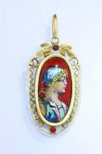 Hanger - 18 karaat Geel goud - Email Vintage 1940, Handtassen en Accessoires, Antieke sieraden