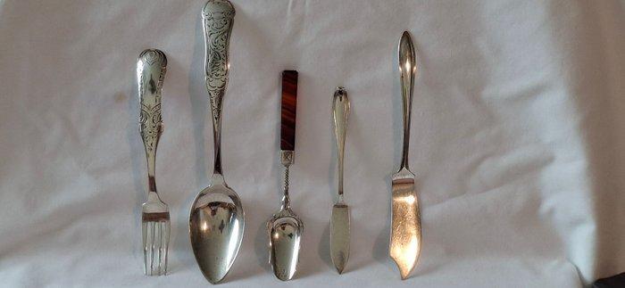 Bestekset (5) - Antiek Zilver Bestek, w.o. Biedermeier, 19e, Antiek en Kunst, Antiek | Zilver en Goud