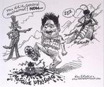 Pentekening Amerika - Musharraf ontwaakt (lijst optie), Antiek en Kunst, Verzenden