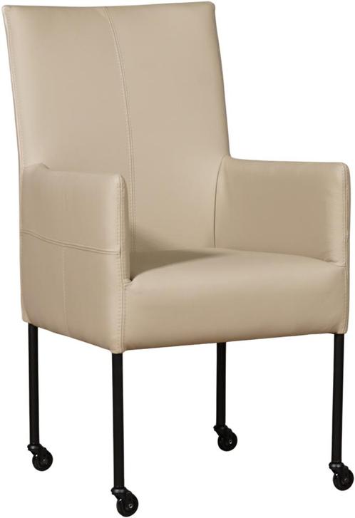 Taupe leren moderne eetkamerstoel - poot rond zwart met wiel, Huis en Inrichting, Stoelen, Overige kleuren, Eén, Nieuw, Leer, Ophalen of Verzenden