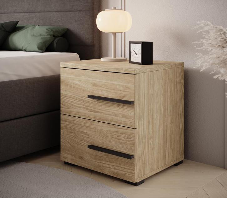 Meubella Nachtkastje eiken 45x40x49 cm | 2 lades, Huis en Inrichting, Kasten | Overige, Nieuw, Verzenden