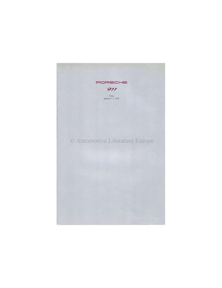 1993 PORSCHE 911 PRIJSLIJST DUITS, Boeken, Auto's | Folders en Tijdschriften, Ophalen of Verzenden