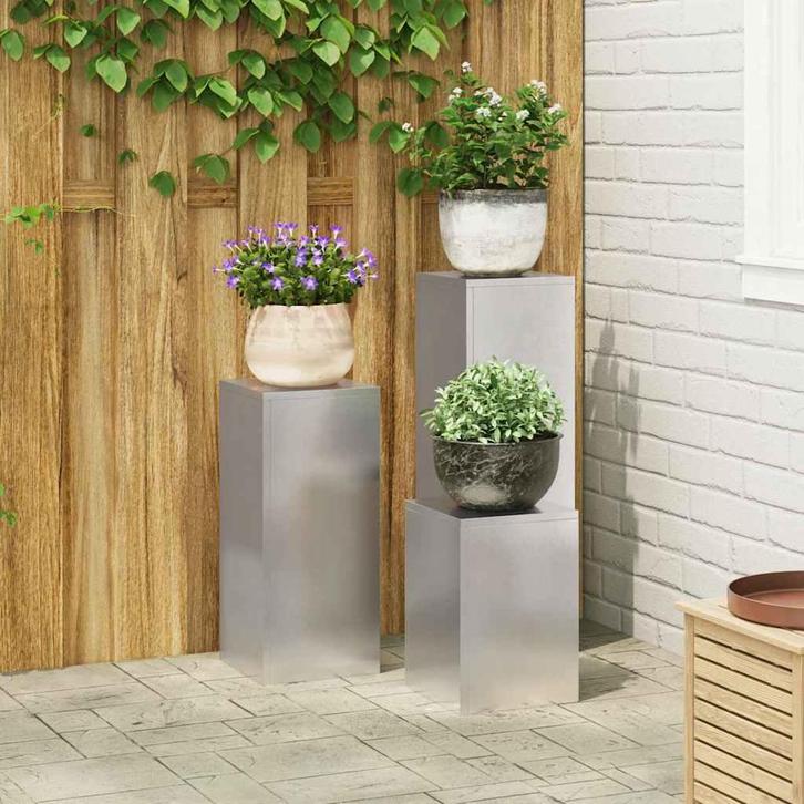 vidaXL Plantenstand 3 pcs Zilver Roestvrij staal, Tuin en Terras, Bloembakken en Plantenbakken, Nieuw, Verzenden