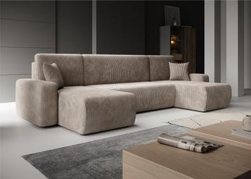 Meubella | Hoekbank bruin ribstof U-bank | Symmetrisch 312cm, Verzenden