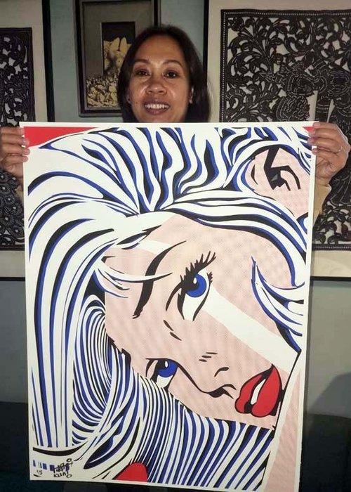Tushikuni - XL EDITION / BLUE POP WOMAN (Roy Lichtenstein Vs, Antiquités & Art, Art | Peinture | Moderne