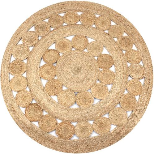vidaXL Tapijt met ontwerp rond 150 cm gevlochten jute, Huis en Inrichting, Stoffering | Tapijten en Vloerkleden, Nieuw, Verzenden