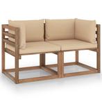 vidaXL Tuinbank 2-zits pallet met beige kussens grenenhout, Verzenden, Nieuw