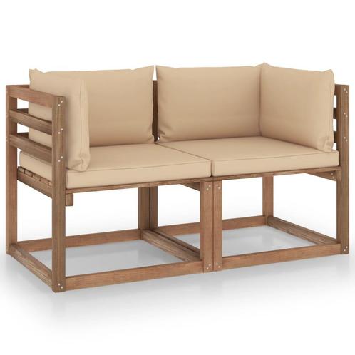 vidaXL Tuinbank 2-zits pallet met beige kussens grenenhout, Tuin en Terras, Tuinsets en Loungesets, Nieuw, Verzenden