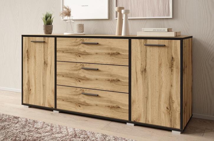 Meubella | Dressoir eiken 150x40x68 | Kast modern, Huis en Inrichting, Kasten | Dressoirs, 25 tot 50 cm, Nieuw, 150 tot 200 cm
