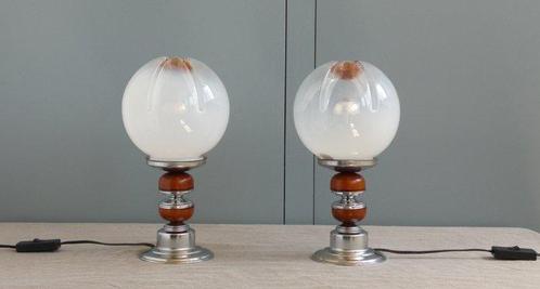 Lampe de table (2) - veilleuse - Bois, Chrome, Verre, Antiek en Kunst, Antiek | Verlichting