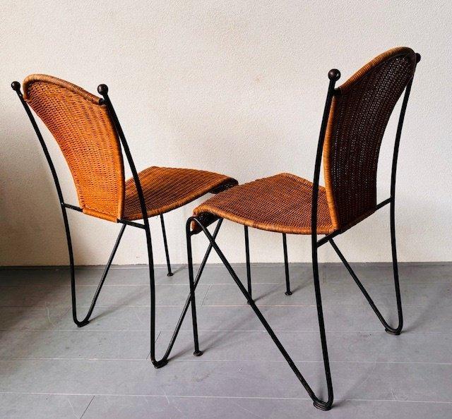 Chaise - Fonte, riet - Deux chaises de jardin, cadres noirs,, Antiek en Kunst, Curiosa en Brocante