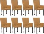 Set van 8 Bruine leren moderne eetkamerstoelen - met, Huis en Inrichting, Stoelen, Overige kleuren, Nieuw, Leer, Ophalen of Verzenden