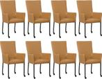 Set van 8 Bruine leren moderne eetkamerstoelen - met, Huis en Inrichting, Overige kleuren, Nieuw, Leer, Ophalen of Verzenden