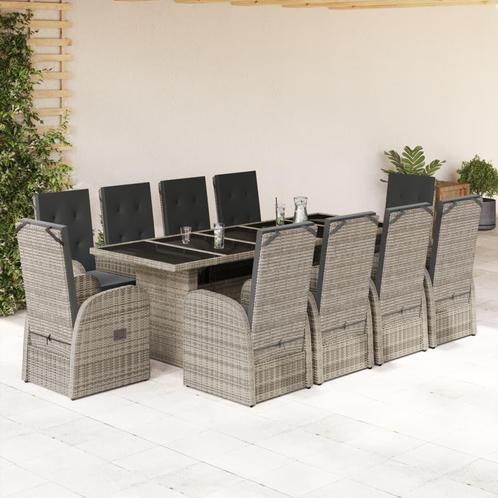 vidaXL 11-delige Tuinset met kussens poly rattan grijs, Tuin en Terras, Tuinsets en Loungesets, Tuinset, Nieuw, Verzenden