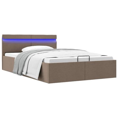 vidaXL Bedframe met hydraulische opslag en LED stof taupe, Huis en Inrichting, Slaapkamer | Bedden, Nieuw, Verzenden