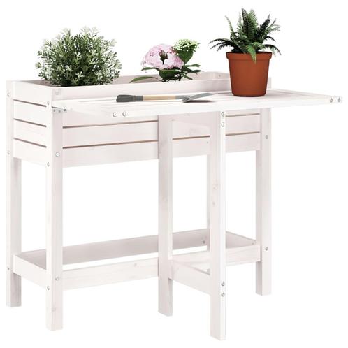 vidaXL Jardinière de jardin avec plateau pliant blanc, Jardin & Terrasse, Pots de fleurs, Neuf, Envoi