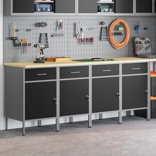 vidaXL Werktafel 4 stuks Zwart en Grijs Ge-engineerd Hout en, Doe-het-zelf en Bouw, Werkbanken, Nieuw, Verzenden