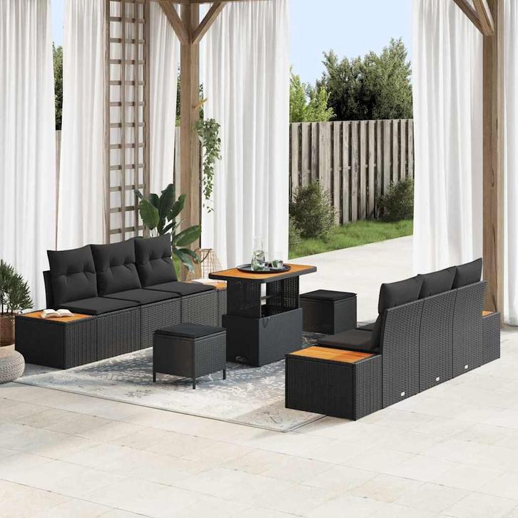 vidaXL Tuinbank Set met kussen met opslag 9 pcs Zwart 90 x, Tuin en Terras, Tuinsets en Loungesets, Nieuw, Verzenden