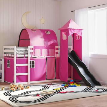 vidaXL Stapelbed met glijbaan en gordijnen roze 90x200 cm, Huis en Inrichting, Verzenden, Nieuw