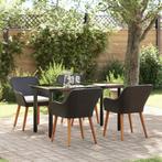 vidaXL Tuin Eettafel Set met kussen 5 pcs Zwart poly rattan, Tuin en Terras, Verzenden, Nieuw