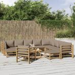 vidaXL 12-delige Loungeset met kussens bamboe taupe, Tuin en Terras, Verzenden, Nieuw, Loungeset