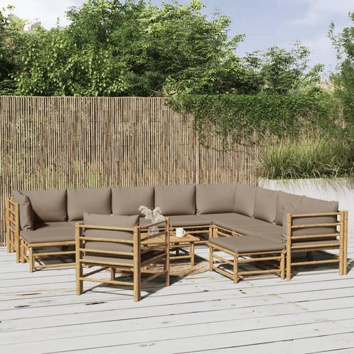 vidaXL 12-delige Loungeset met kussens bamboe taupe, Tuin en Terras, Tuinsets en Loungesets, Loungeset, Nieuw, Verzenden