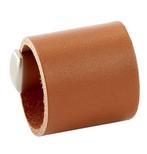 Greep Leder Drum lichtbruin/nikkel mat 32 mm, Nieuw, Overige materialen, Klink of Kruk