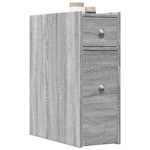 vidaXL Badkamerkast smal met wielen bewerkt hout grijs, Huis en Inrichting, Kasten | Overige, Nieuw, Verzenden