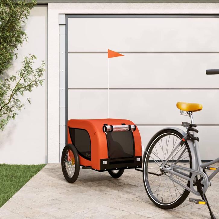 vidaXL Hondenfietstrailer oxford stof en ijzer oranje en, Animaux & Accessoires, Autres accessoires pour animaux, Envoi