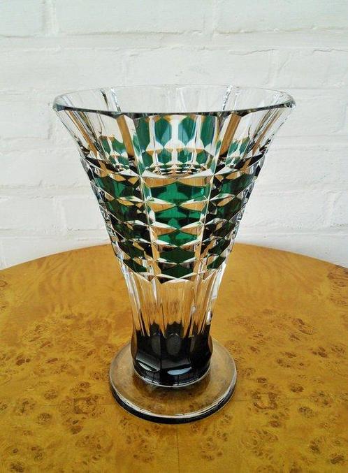 Val Saint Lambert - 9-hoekige kristallen Art Deco vaas met, Antiek en Kunst, Antiek | Glaswerk en Kristal