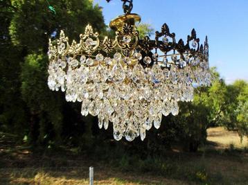 Plafondlamp - Kristal, Messing - Lustre Plafond met Druppels