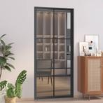 vidaXL Binnendeur 93x201,5 cm ESG-glas en aluminium zwart, Verzenden, Nieuw