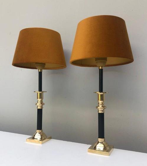 Lampe de table (2) - Acier, Laiton - Lustre de luxe avec, Huis en Inrichting, Overige Huis en Inrichting