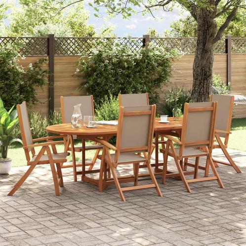 vidaXL 7-delige Tuinset massief acaciahout en textileen, Tuin en Terras, Tuinsets en Loungesets, Tuinset, Nieuw, Verzenden
