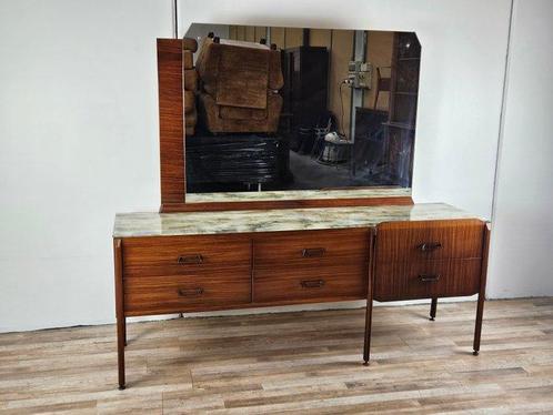 Credenza - Glas, Messing, Teak - Teak ladekast met spiegel, Antiek en Kunst, Kunst | Designobjecten