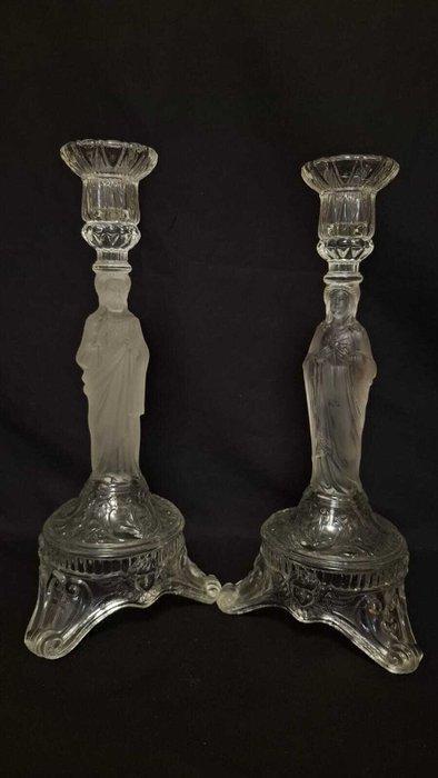 Val Saint Lambert - Kaarsenhouder (2) - Glas - Jesus en Mary, Antiek en Kunst, Antiek | Glaswerk en Kristal