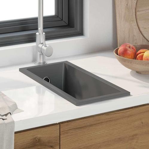 vidaXL Keukensink met Overloop Gat in Grijs Graniet, Huis en Inrichting, Keuken | Keukenelementen, Nieuw, Verzenden