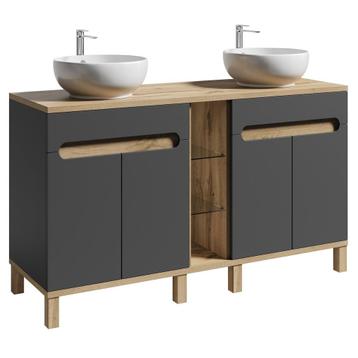 Badplaats Badkamermeubel Set Otero 140cm - Grijs met Eiken beschikbaar voor biedingen