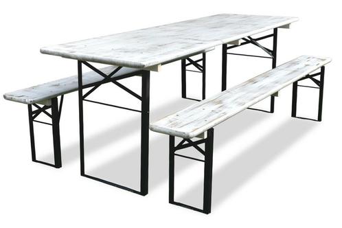 Biertafel en banken 220 x 70 Premium - White wash | Zwart, Jardin & Terrasse, Tables de pique-nique, Envoi