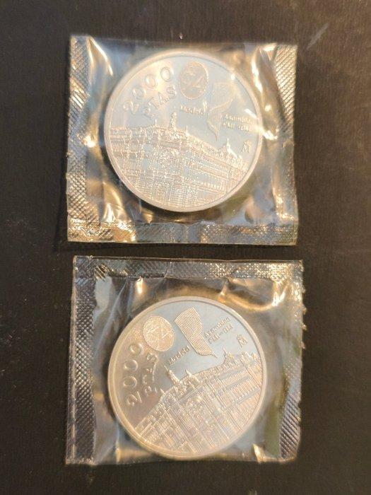 Spanje. Juan Carlos I. 2000 Pesetas 1994 (Lote de 2 monedas), Timbres & Monnaies, Monnaies | Europe | Monnaies non-euro