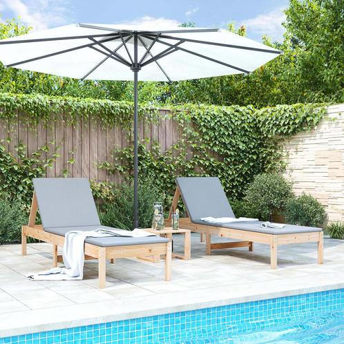 vidaXL Chaises longues lot de 2 avec table bois massif, Jardin & Terrasse, Chaises longues, Neuf, Envoi