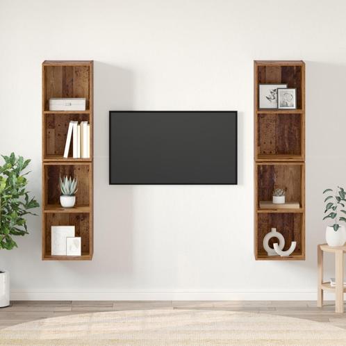 vidaXL Wand TV Kast 4 pcs Oude hout 37 x 37 x 72 cm Bewerkt, Huis en Inrichting, Kasten |Televisiemeubels, Nieuw, Verzenden